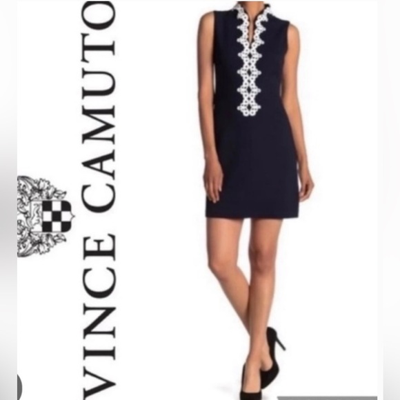 Vince Camuto Navy Blue White Embroidered Sleeveless Women’s Dress Size 14 - Picture 5 of 5